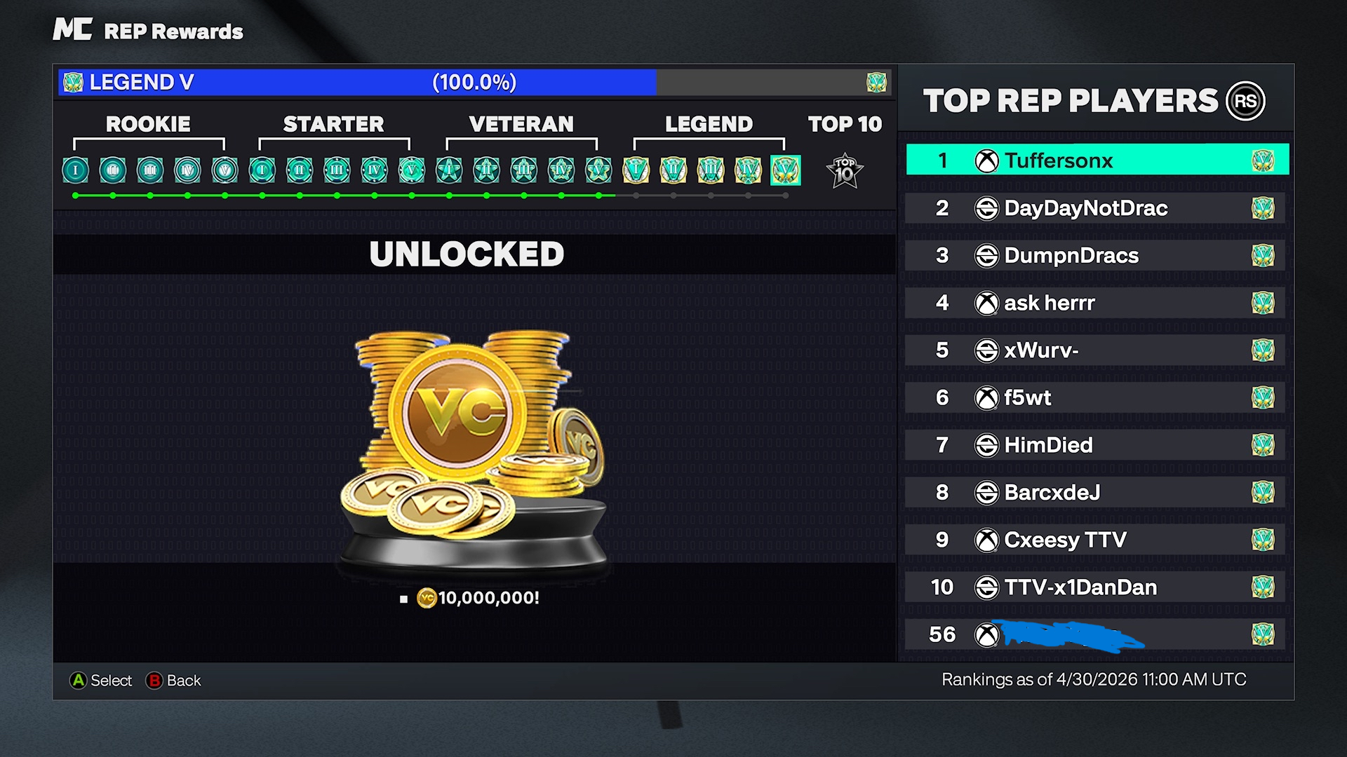 Legend 5 ( prev top 10) on XBOX