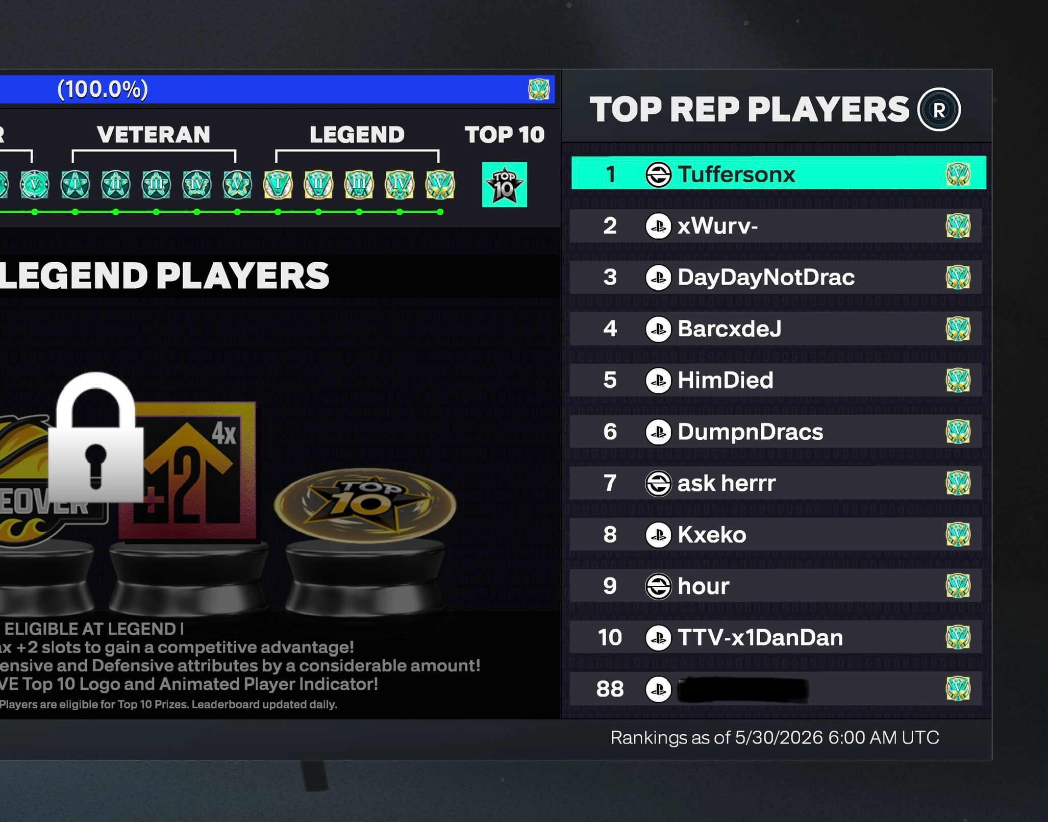 Legend 5 Ranked 88 worldwide on PlayStation 5