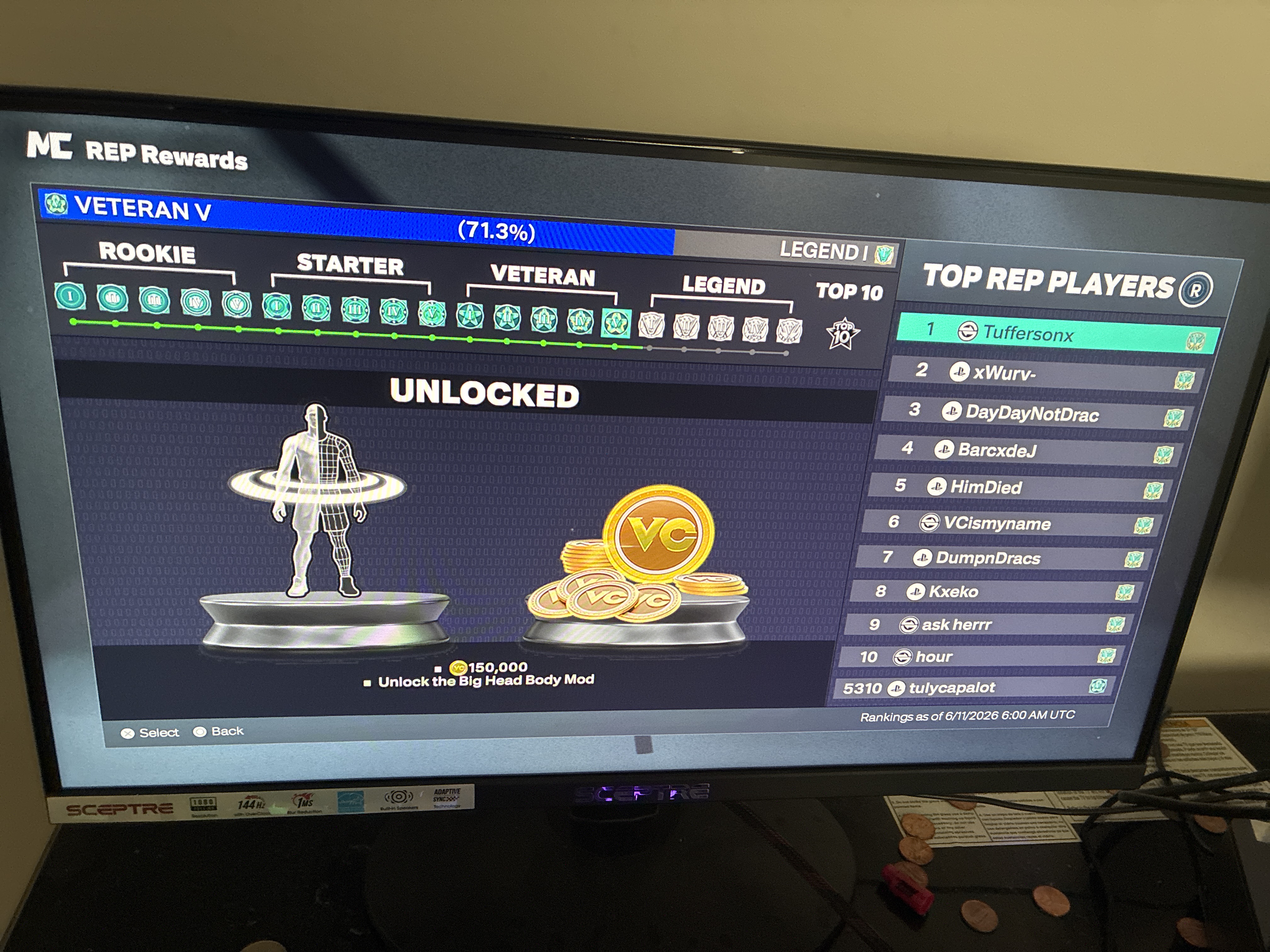 Veteran 5 70% to legend on PS5